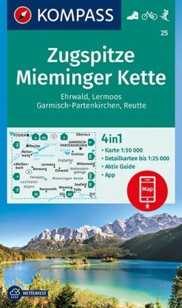 WK 25 - Zugspitze, Mieminger Kette, Ehrwald, Lermoos, Garmisch-Partenkirchen, Reutte turistatérkép - KOMPASS