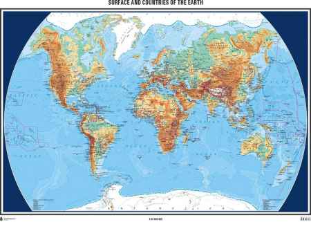 A Föld felszíne és országai domborított térkép (117 x 81) - HM