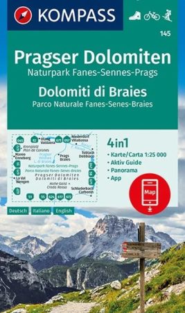 WK 145 - Pragser Dolomiten (Naturpark Fanes-Sennes-Prags) turistatérkép - KOMPASS