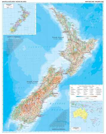 Új-Zéland domborzati falitérkép - GiziMap