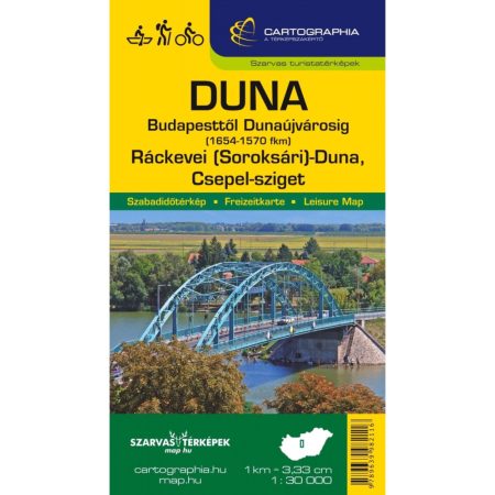 Duna (Budapest-Dunaújváros és a Csepel-sziget) turista-, kerékpáros- és vízitúra térkép - Cartographia