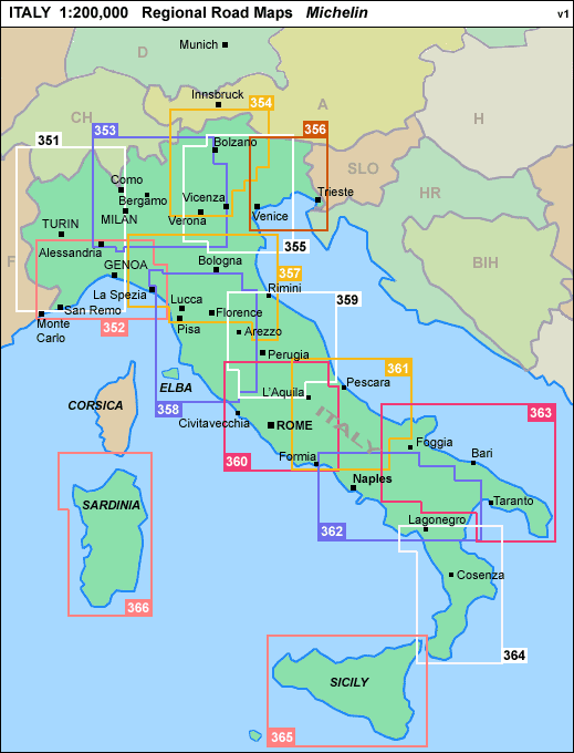 olaszország térkép Michelin 1: 200 000   . regionális térképek   Olaszország  olaszország térkép