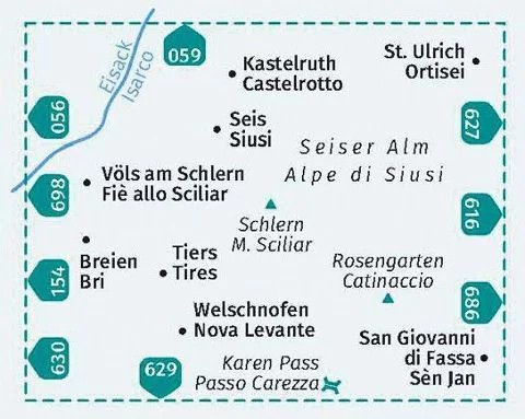 WK 628 - Rosengarten / Catinaccio - Schlern turistatérkép - KOMPASS