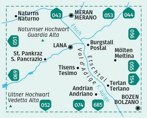 WK 054 - Lana - Etschtal/Val d&#039;Adige turistatérkép - KOMPASS