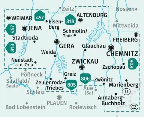WK 804 - Ostthüringen, Zwickau, Chemnitz 2 részes turistatérkép - KOMPASS